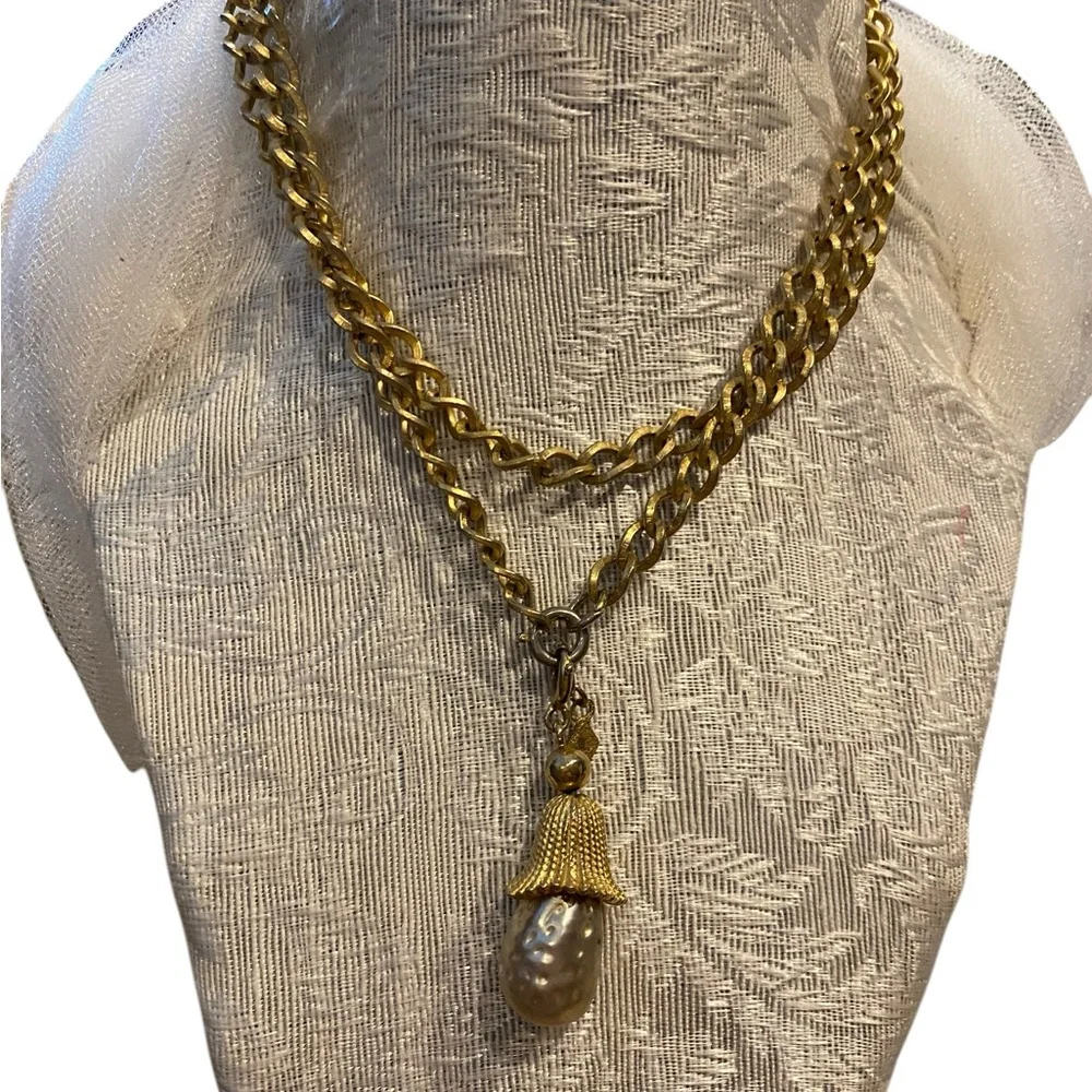 Vintage Necklace Chain with Large Drop Pearl 18 inch - Picture 1 of 3